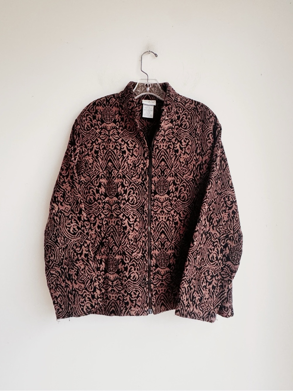 Vintage White Stag Chenille Woven Zip Jacket Brown Black Southwestern L